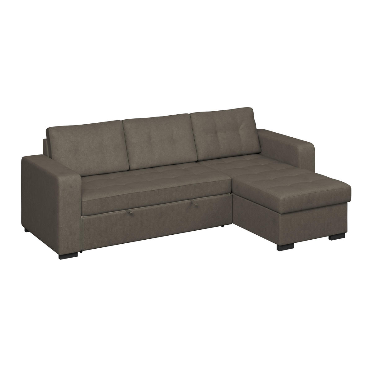 ECKSOFA TURIN Graubraun Mikrofaser, Struktur Rückenkissen, Bettkasten  - Graubraun/Schwarz, Trend, Textil/Metall (239/160cm) - MID.YOU