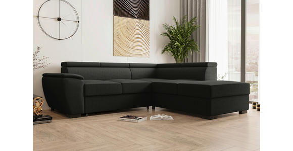 ECKSOFA Anthrazit Flachgewebe Schlaffunktion, Rücken echt, Kopfteilverstellung, Liegefläche im Originalstoff  - Anthrazit/Schwarz, KONVENTIONELL, Kunststoff/Textil (266/220cm) - Carryhome