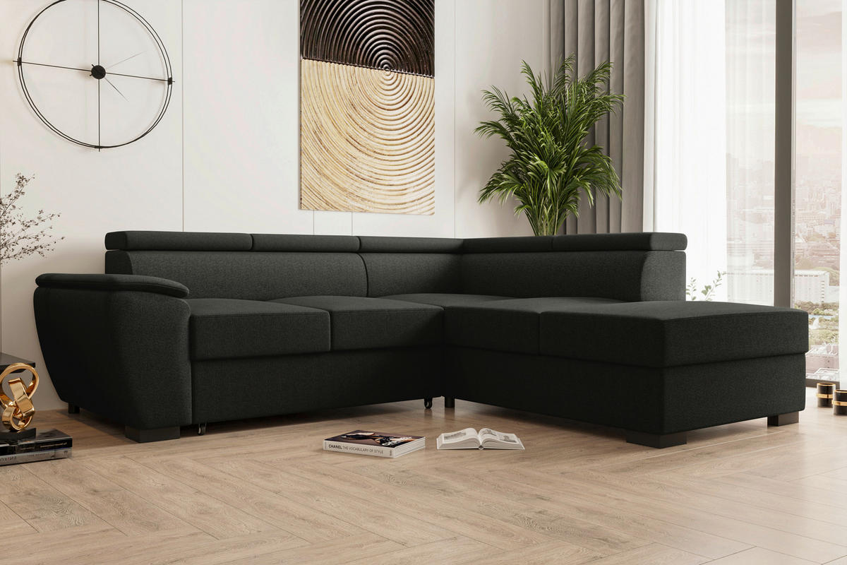 ECKSOFA Anthrazit Flachgewebe  - Anthrazit/Schwarz, KONVENTIONELL, Kunststoff/Textil (266/220cm) - Carryhome