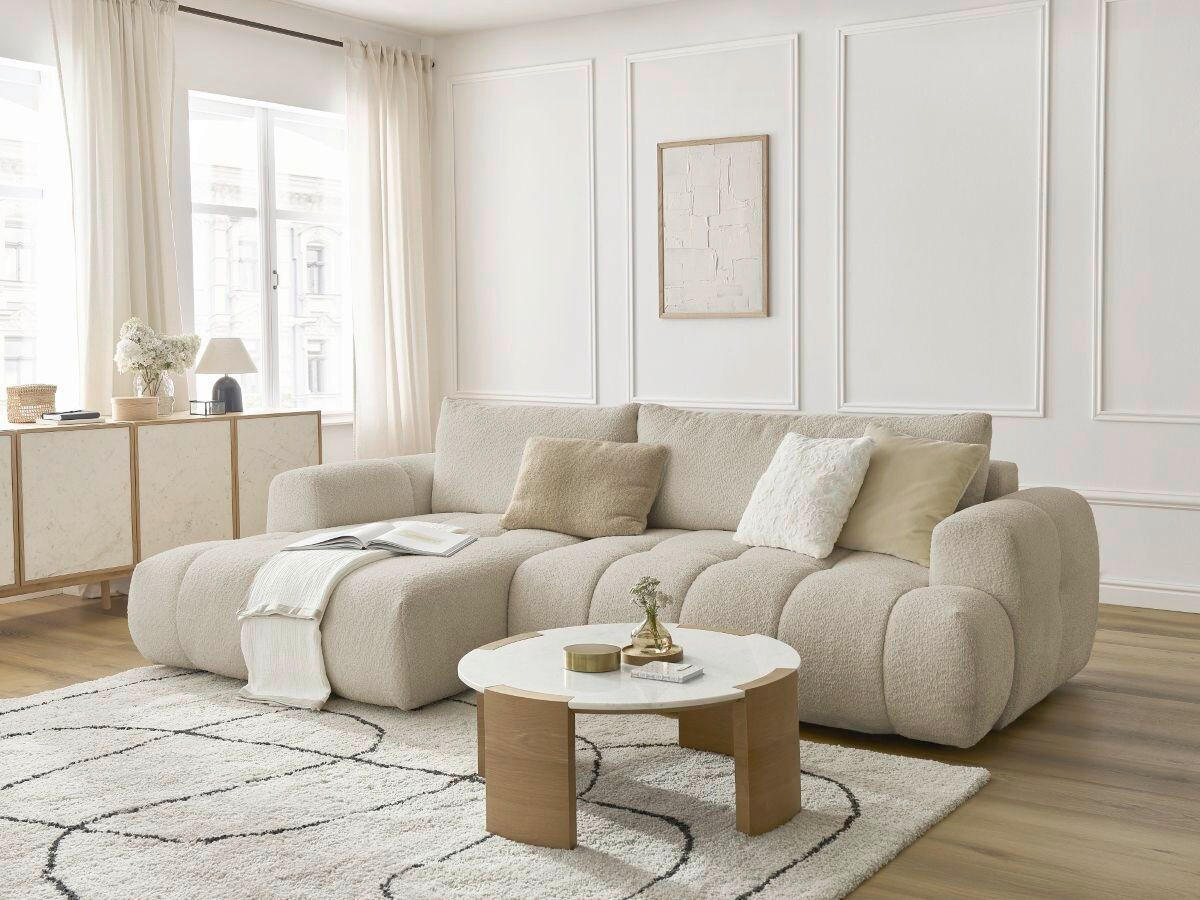 ECKSCHLAFSOFA FUJI Bouclé Beige  inkl.  - Beige/Schwarz, MODERN, Kunststoff/Textil (160/292cm)