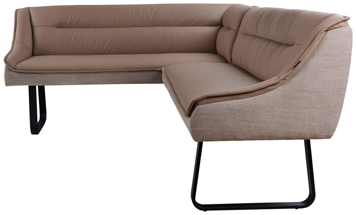 ECKBANK 178/237 cm Webstoff Echtleder Taupe   - Taupe/Schwarz, Design, Leder/Textil (178/237cm) - Novel
