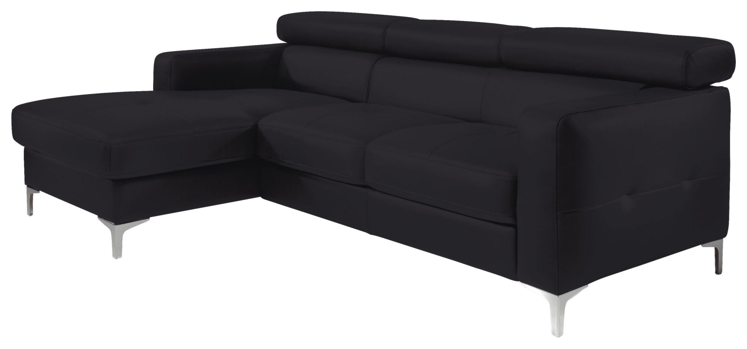 ECKSOFA in Echtleder Schwarz  168/227 cm  - Chromfarben/Schwarz, Design, Leder/Metall (168/227cm) - Livetastic