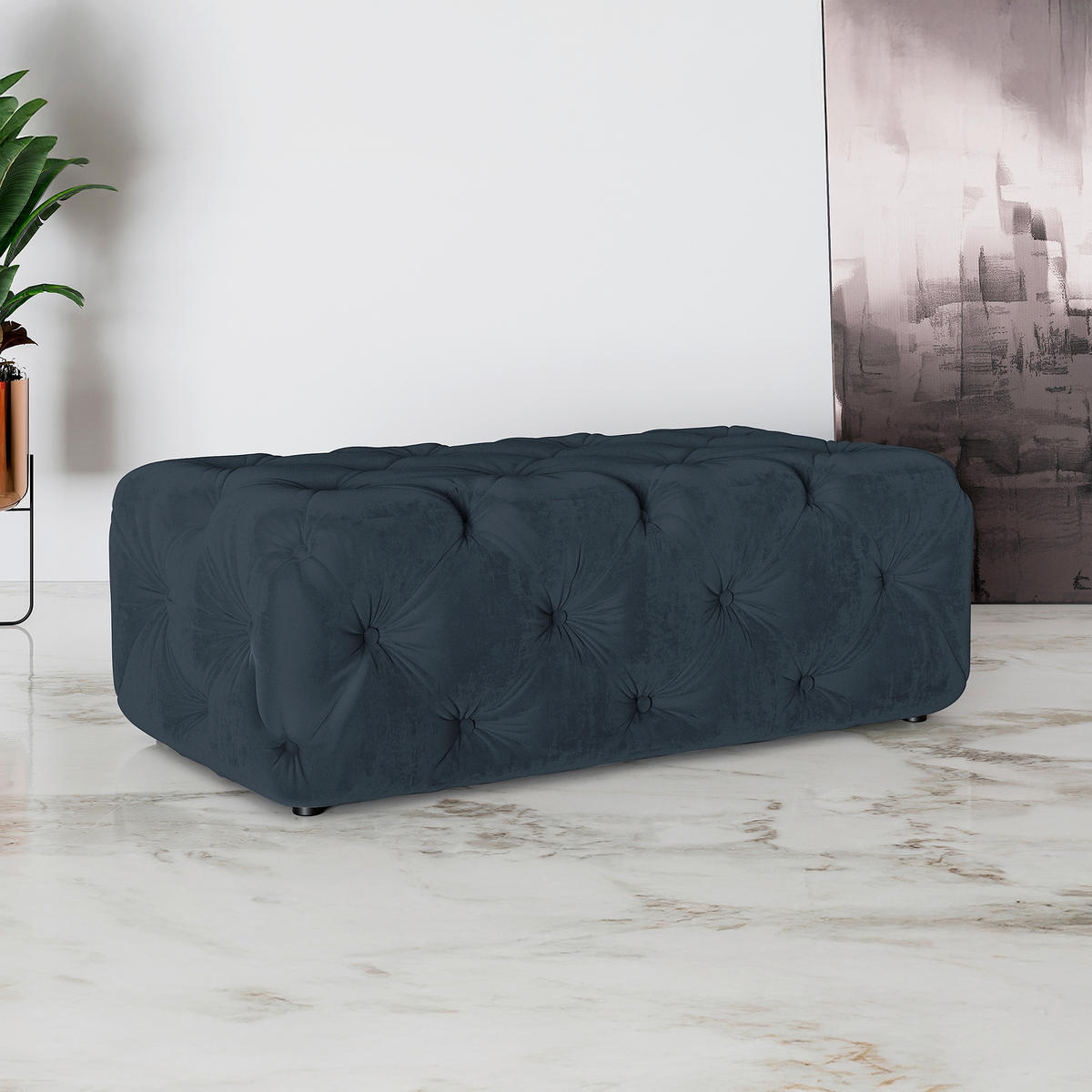HOCKER in Textil Dunkelblau  - Schwarz/Dunkelblau, Design, Kunststoff/Textil (130/39/65cm) - P & B