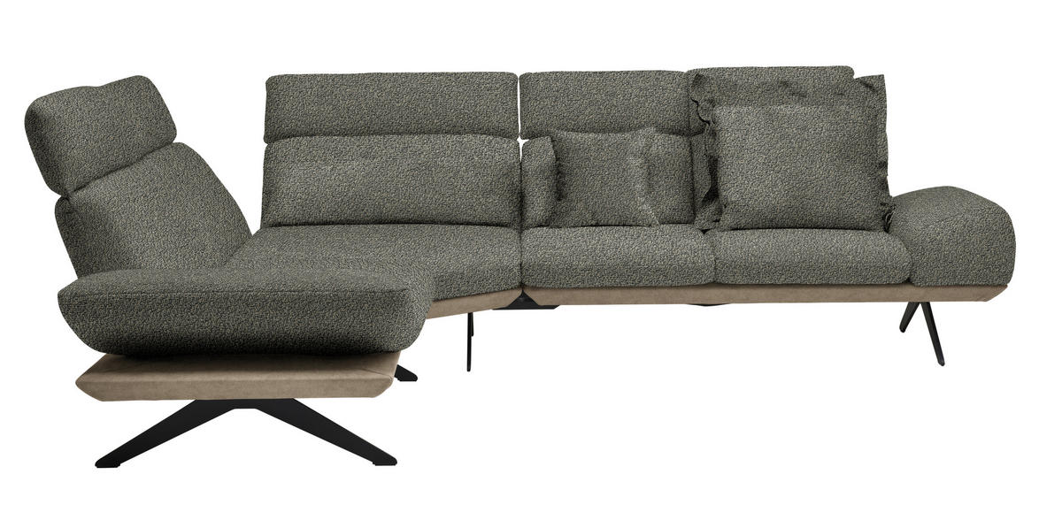 ECKSOFA in Flachgewebe Graubraun  - Graubraun/Schwarz, Design, Textil/Metall (239/270cm) - Koinor