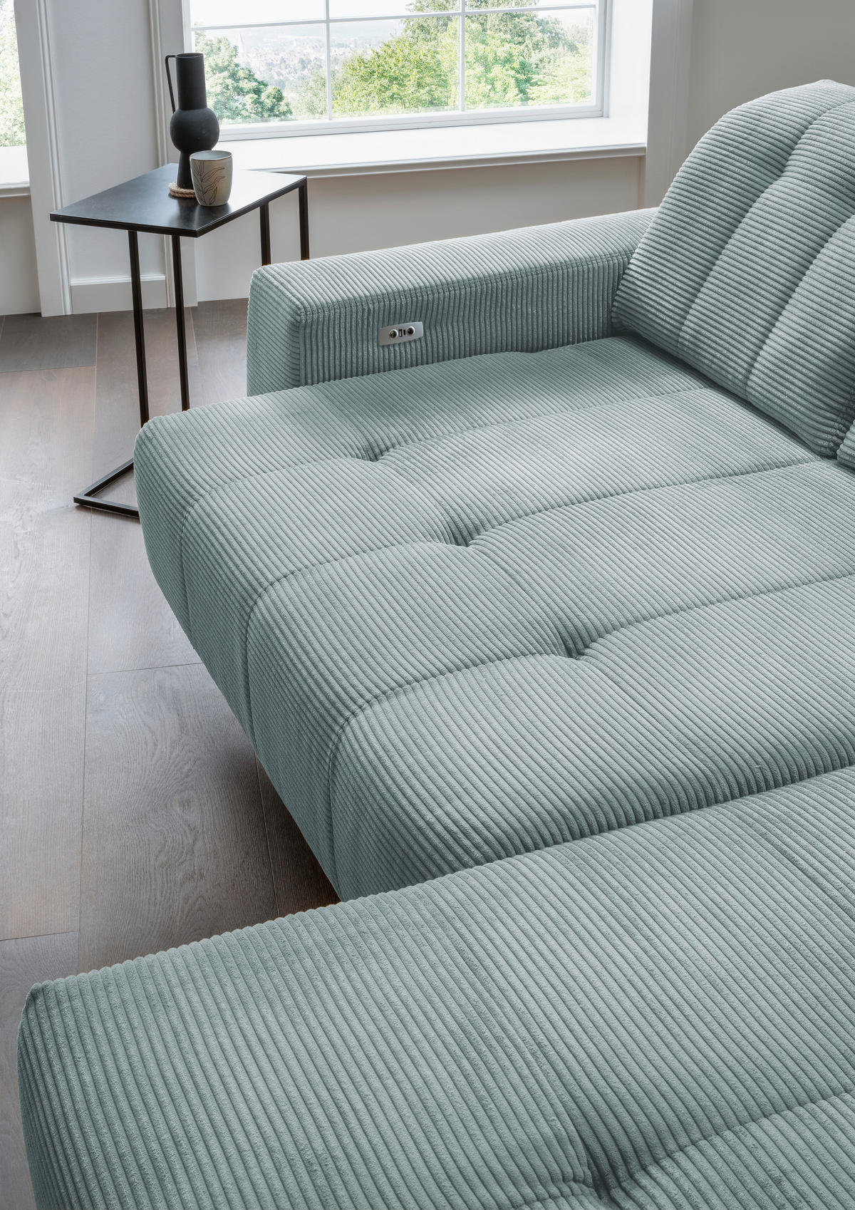 ECKSOFA in Cord Hellblau  - Schwarz/Hellblau, Modern, Textil/Metall (261/200cm) - Livetastic