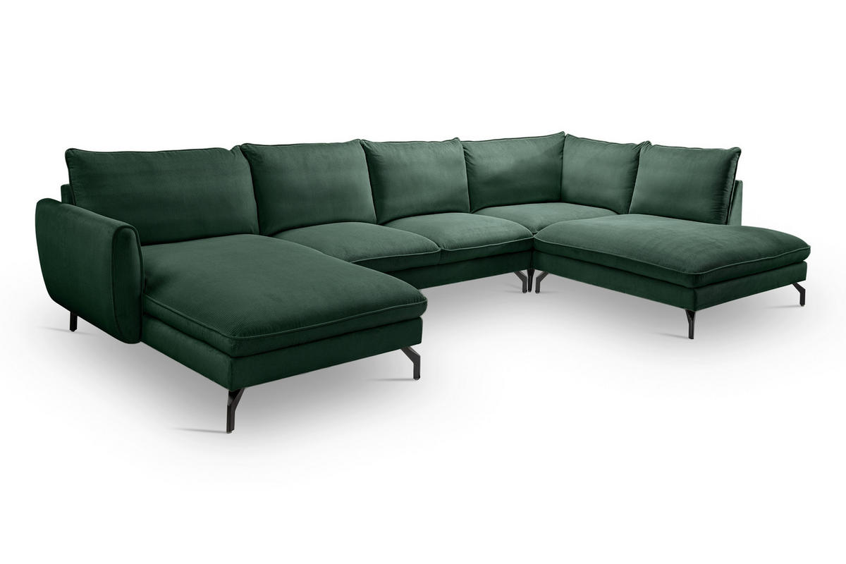 ECKSOFA TORONTO Smaragdgrün Cord  - Smaragdgrün/Schwarz, Basics, Textil/Metall (202/361cm) - MID.YOU