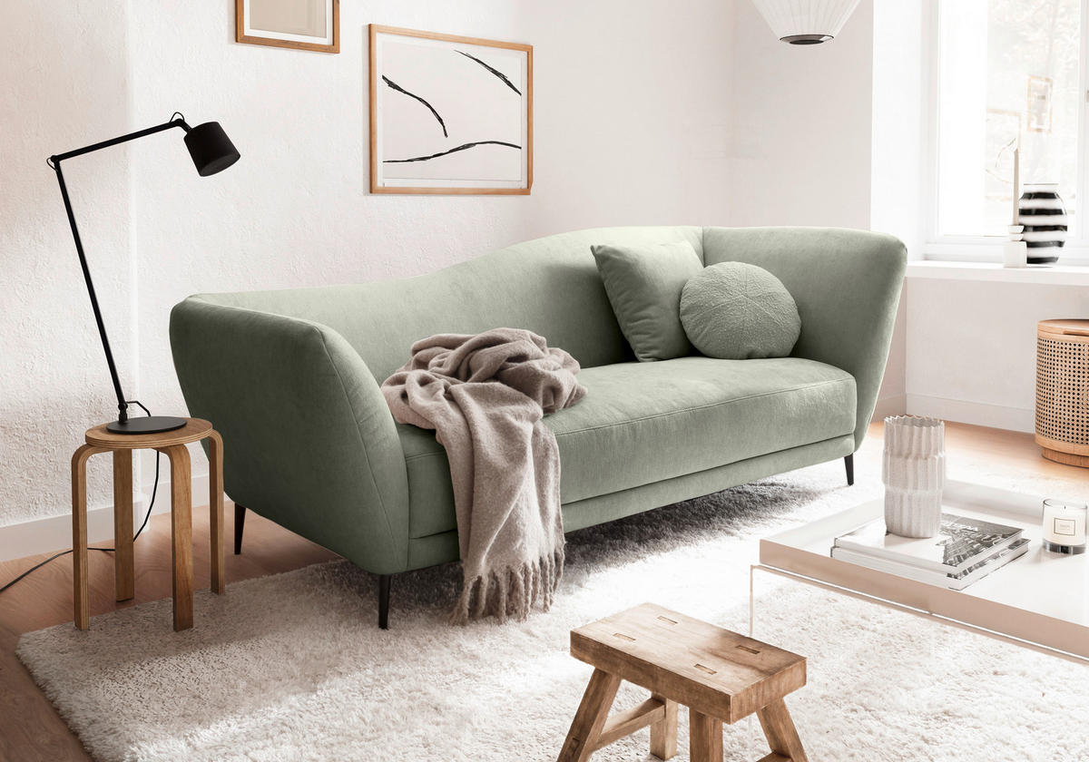 RÉCAMIERE Salbeigrün Chenille Zierkissen, Rücken echt  - Salbeigrün/Schwarz, KONVENTIONELL, Textil/Metall (224/70/97cm) - Hom`in