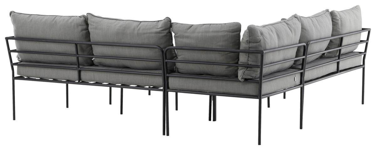 LOUNGEGARNITUR Akazie Stahl  - Schwarz/Grau, KONVENTIONELL, Holz/Metall - Gardenson