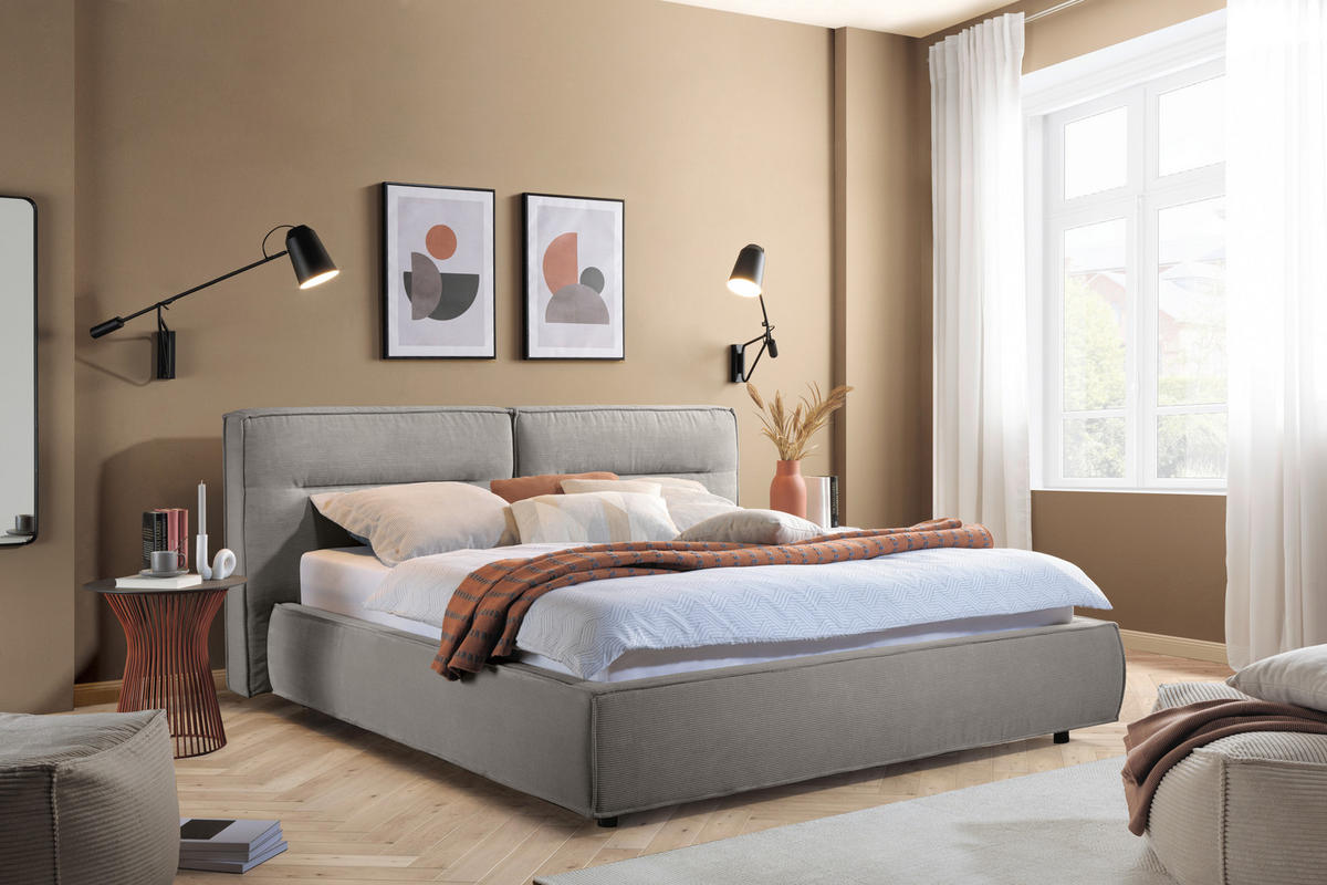 POLSTERBETT gepolstertes Kopfteil Grau 160/200 cm  - Schwarz/Grau, Design, Kunststoff/Textil (160/200cm) - Lomoco