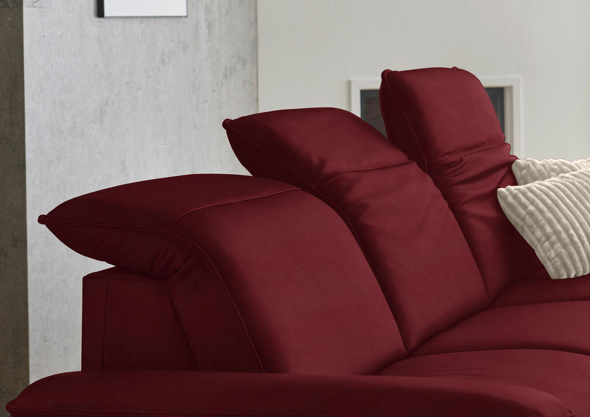 ECKSOFA  Echtleder Bordeaux  - Bordeaux/Schwarz, Design, Leder/Metall (307/169cm) - Beldomo Premium