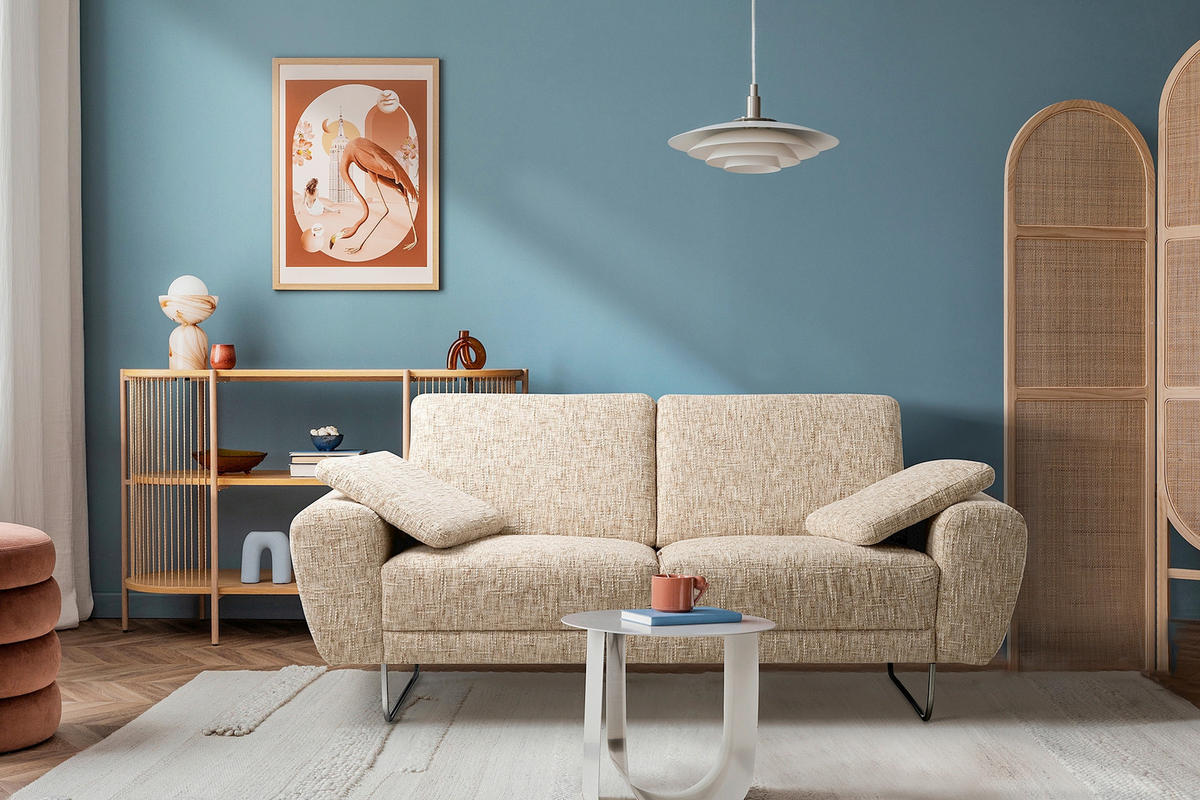 2-SITZER-SOFA SPRING in Webstoff Beige Modern  - Chromfarben/Beige, Design, Textil/Metall (157/85/92cm) - Livetastic