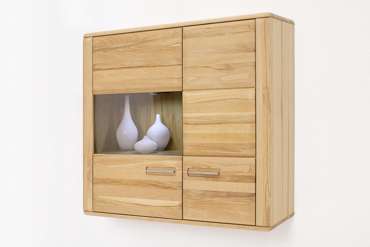 WOHNWAND La Paz  in Buchefarben  303/209/51 cm  - Silberfarben/Buchefarben, Design, Glas/Holz (303/209/51cm) - Livetastic