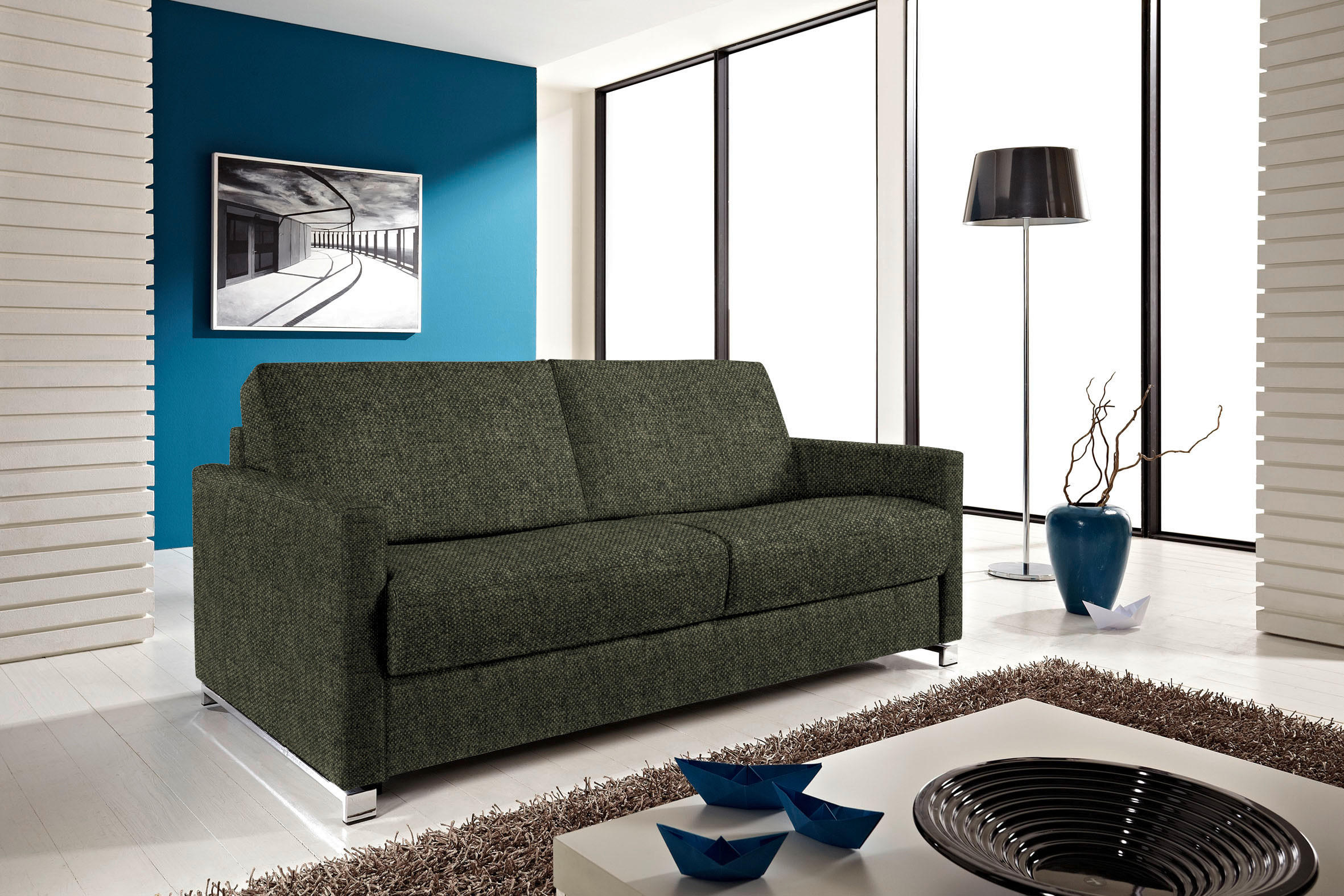 SCHLAFSOFA in Textil Olivgrün  - Chromfarben/Olivgrün, Design, Textil/Metall (185/84/100cm) - Bali