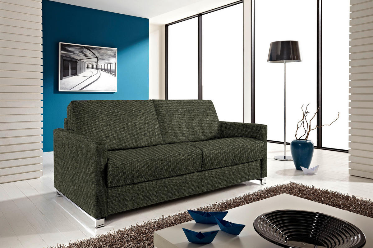 SCHLAFSOFA in Flachgewebe Olivgrün  - Chromfarben/Olivgrün, Design, Textil/Metall (185/84/100cm) - Bali