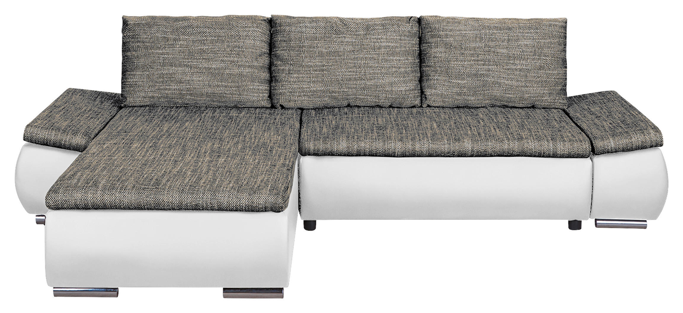 ECKSOFA Grau, Weiß Textilgeflecht  - Chromfarben/Schwarz, Design, Textil (266/175cm) - Livetastic