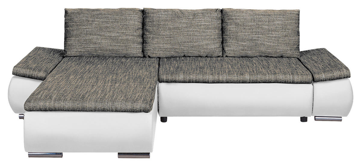 ECKSOFA Grau, Weiß Textilgeflecht  - Chromfarben/Schwarz, Design, Textil (266/175cm) - Livetastic