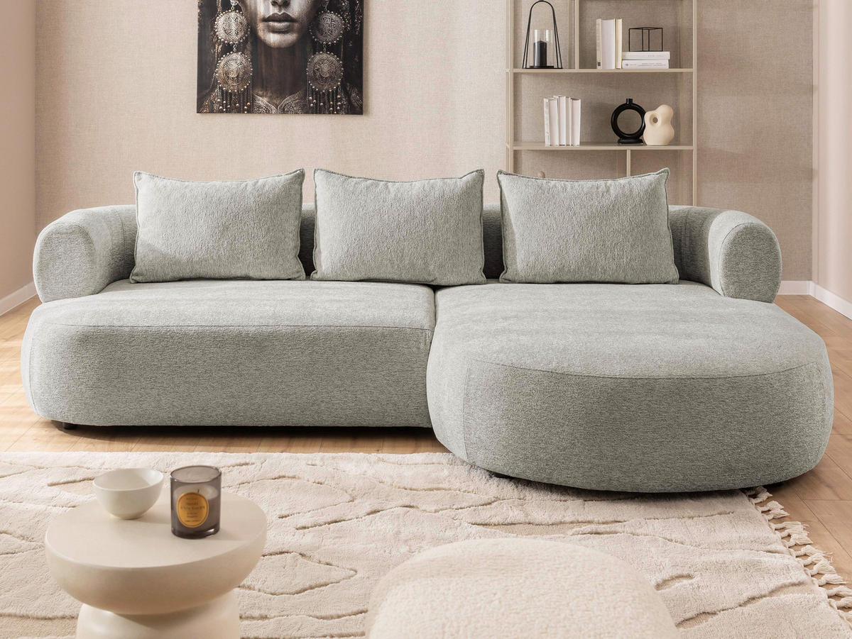 ECKSOFA in Chenille Hellgrau  - Hellgrau/Schwarz, Design, Kunststoff/Textil (256/156cm) - Livetastic