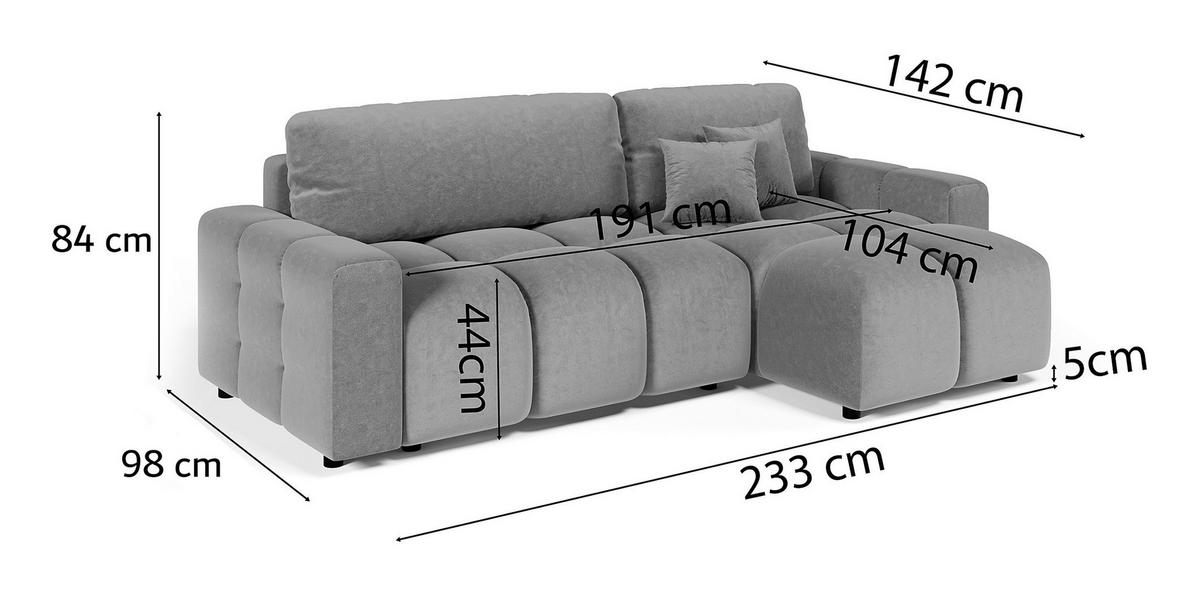 ECKSOFA in Mikrofaser Grau  - Schwarz/Grau, Design, Kunststoff/Textil (233/142cm) - Livetastic