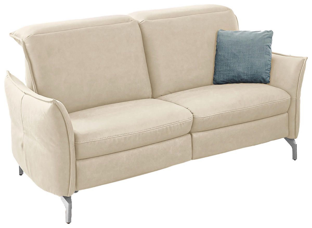 2-SITZER-SOFA Lederlook (vegan) Ecru  - Ecru/Nickelfarben, MODERN, Textil/Metall (154/89/109cm) - Livetastic