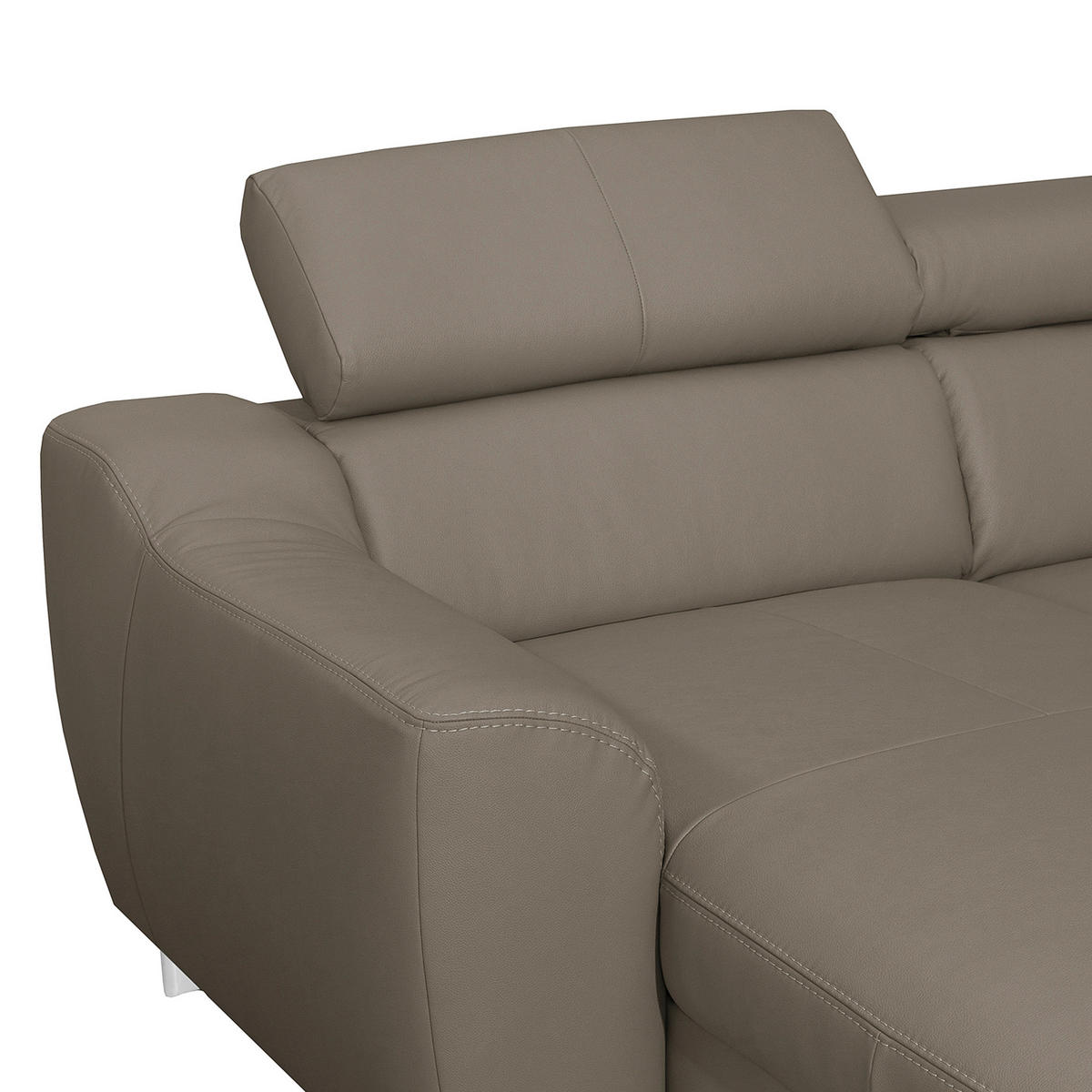 WOHNLANDSCHAFT in Lederlook Echtleder Taupe  - Taupe/Chromfarben, Design, Leder/Textil (175/315/208cm) - Livetastic