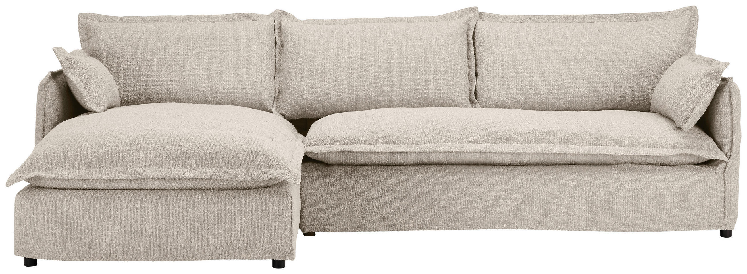 HUSSEN-ECKSOFA in Flachgewebe, Bouclé Beige - Beige/Schwarz, Trend, Textil/Metall (165/295cm) - Livetastic