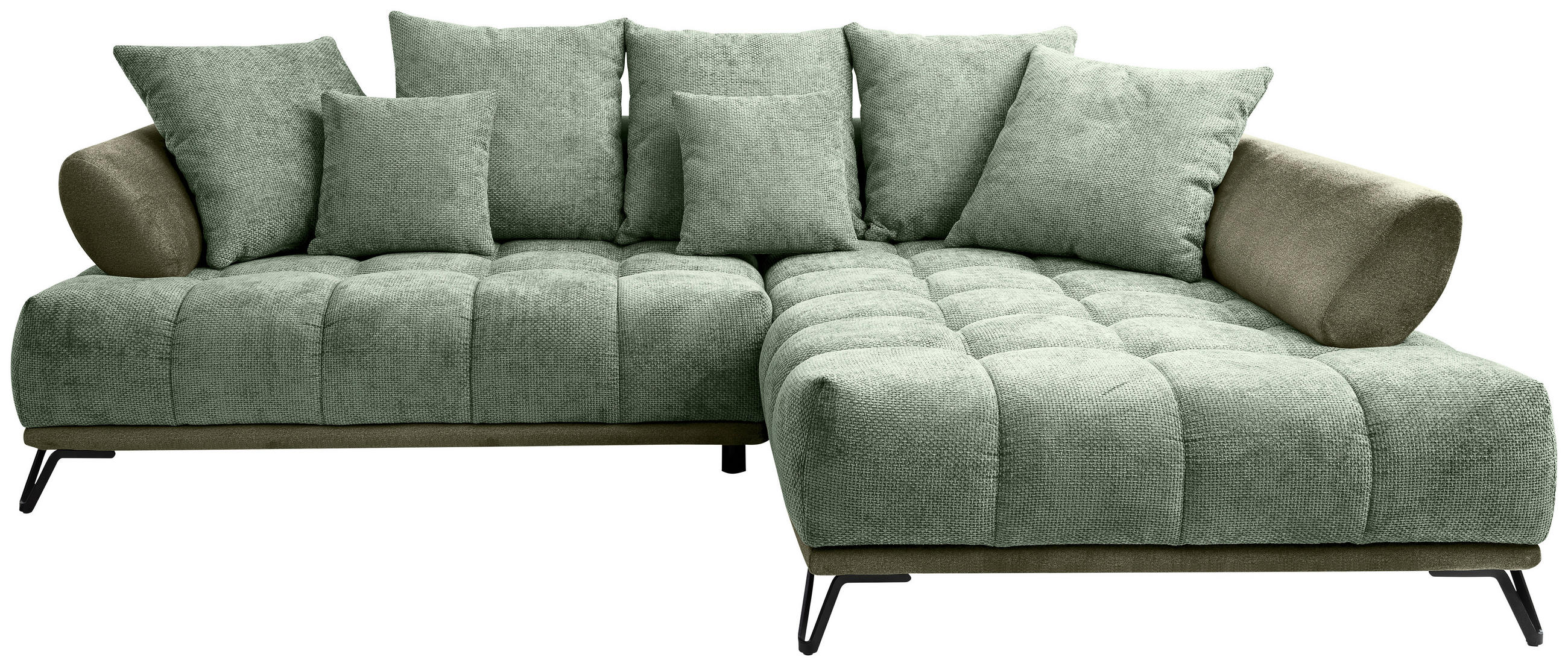 ECKSOFA Chenille Grün  - Schwarz/Grün, Modern, Textil/Metall (262/184cm) - MID.YOU