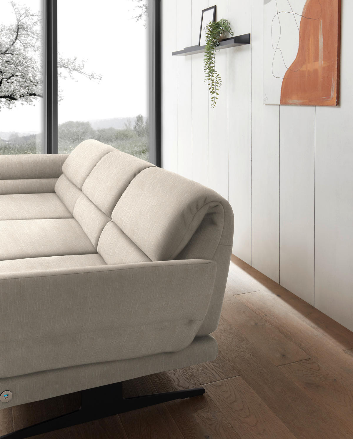 ECKSOFA in Flachgewebe Magnolie  - Magnolie/Schwarz, Design, Textil/Metall (176-217/279-327cm) - Dieter Knoll