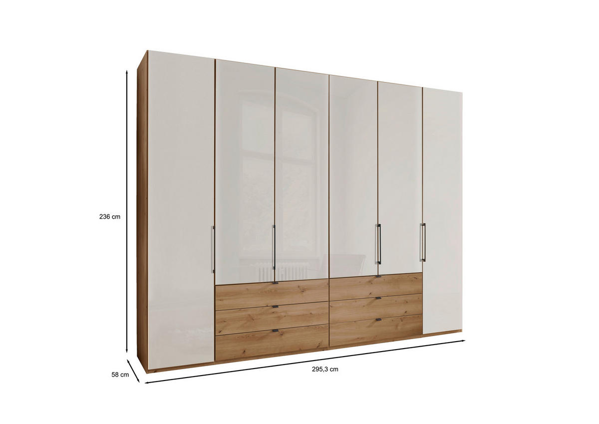 DREHTÜRENSCHRANK  in Champagner, Eiche Bianco  - Schieferfarben/Eiche Bianco, KONVENTIONELL, Glas/Holzwerkstoff (300/236/58cm) - Dieter Knoll