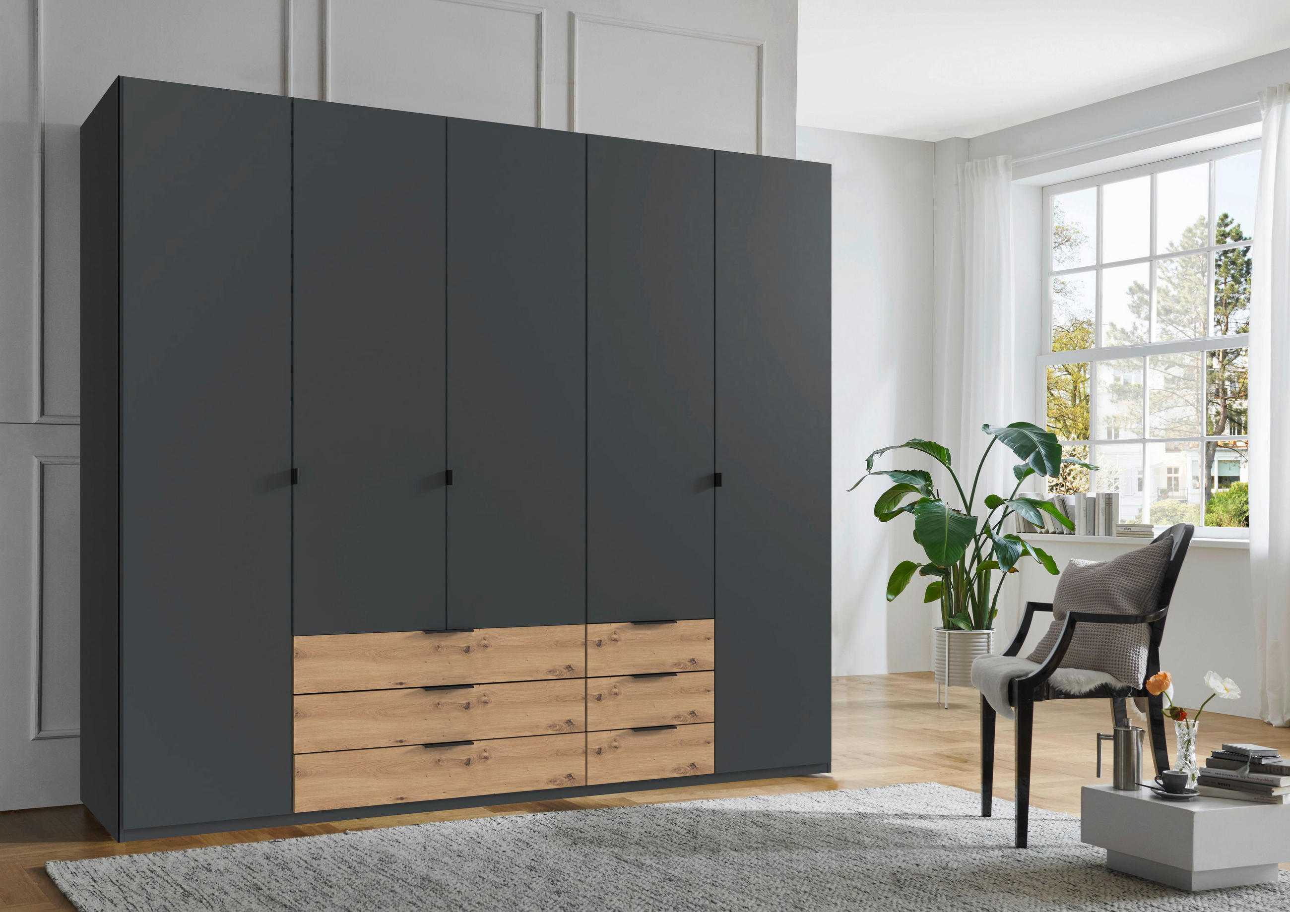 KLEIDERSCHRANK 225/208/58 cm 5-türig Graphitfarben, Eiche Artisan  - Schwarz/Graphitfarben, Design, Holzwerkstoff/Metall (225/208/58cm) - Boxxx