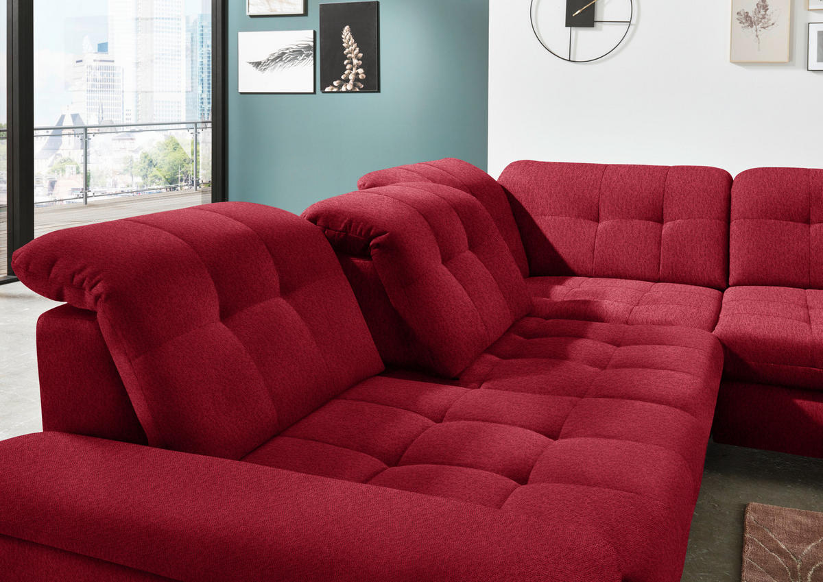 ECKSOFA in Chenille Rot  - Chromfarben/Rot, Design, Textil/Metall (310/260cm) - Beldomo Speed