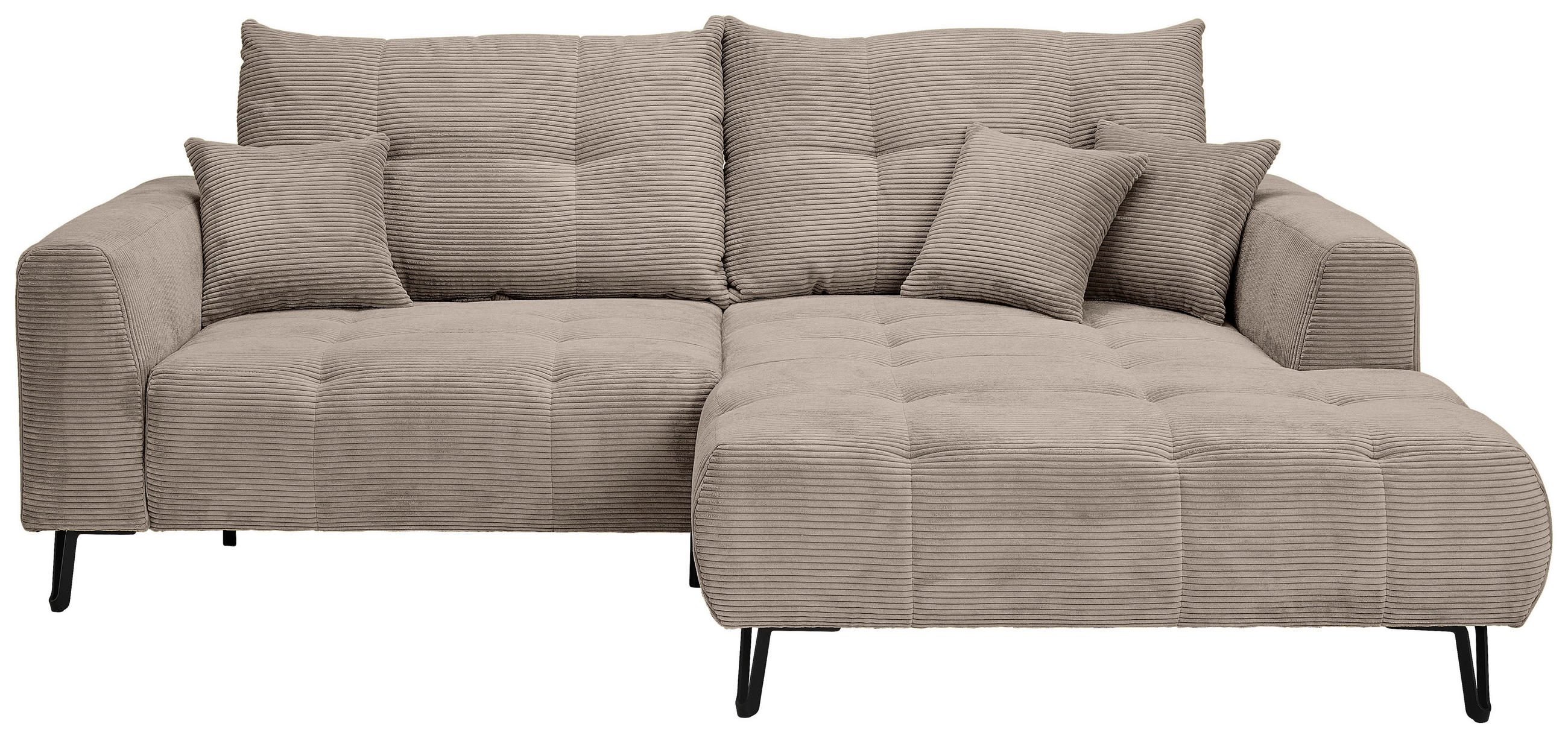 ECKSOFA Taupe Cord  - Taupe/Schwarz, KONVENTIONELL, Textil/Metall (250/185cm) - Carryhome