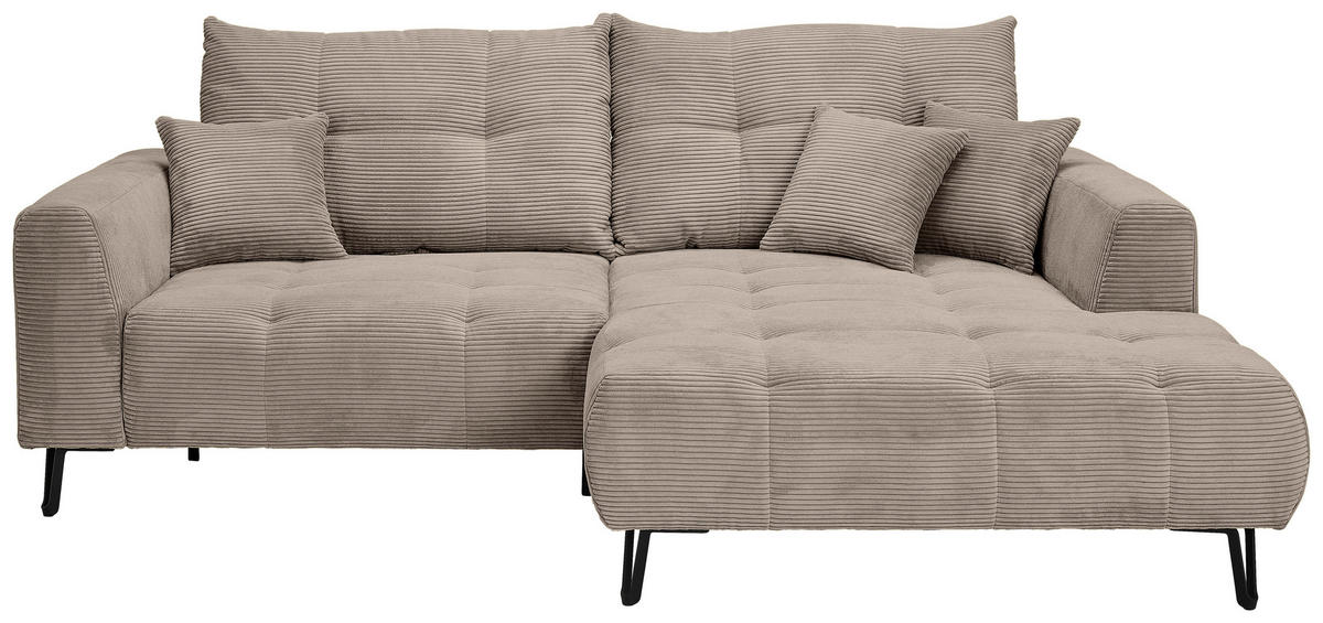 ECKSOFA Taupe Cord  - Taupe/Schwarz, KONVENTIONELL, Textil/Metall (250/185cm) - Carryhome