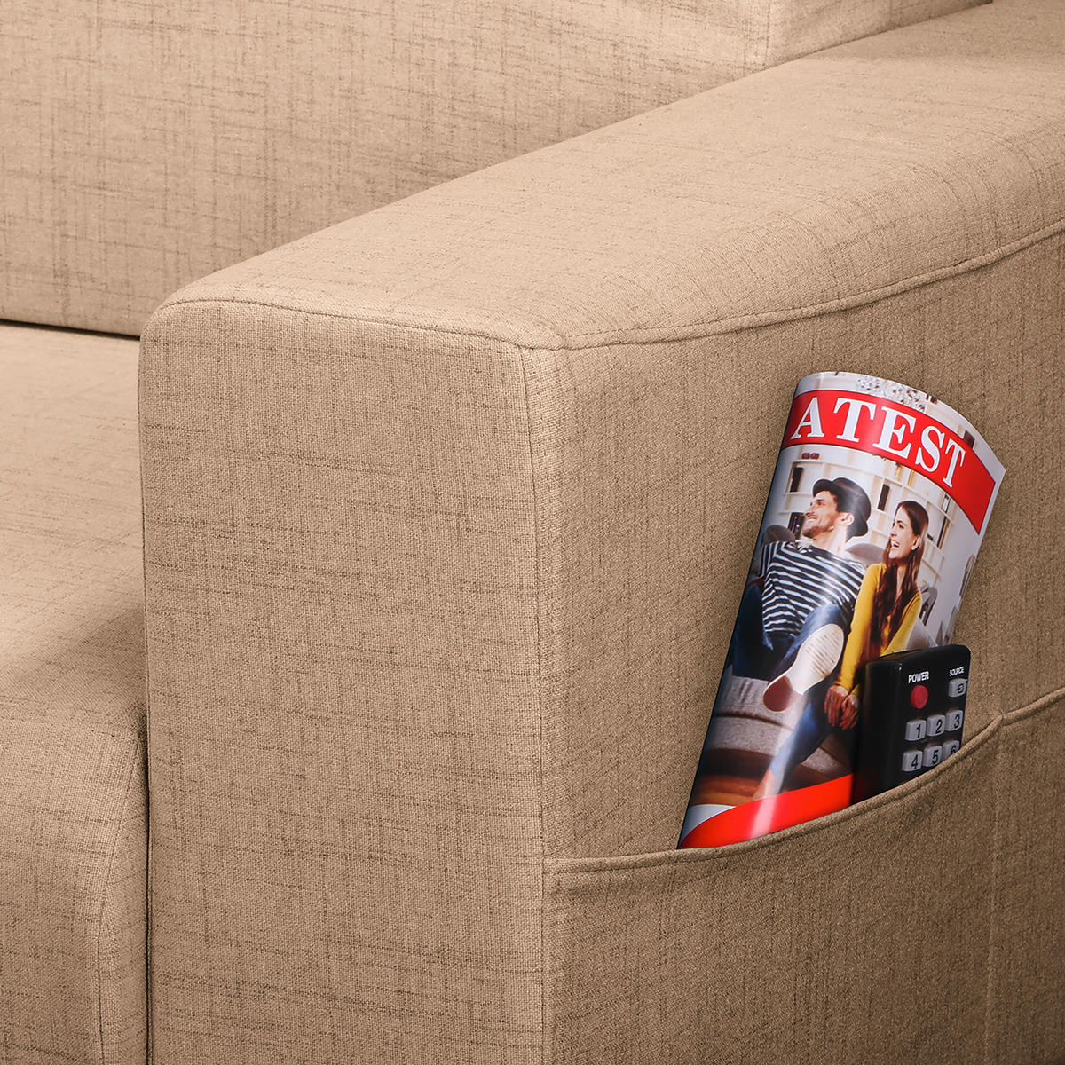ECKSOFA in Textilgeflecht Beige  - Wengefarben/Beige, Design, Holz/Textil (257/174cm) - Livetastic