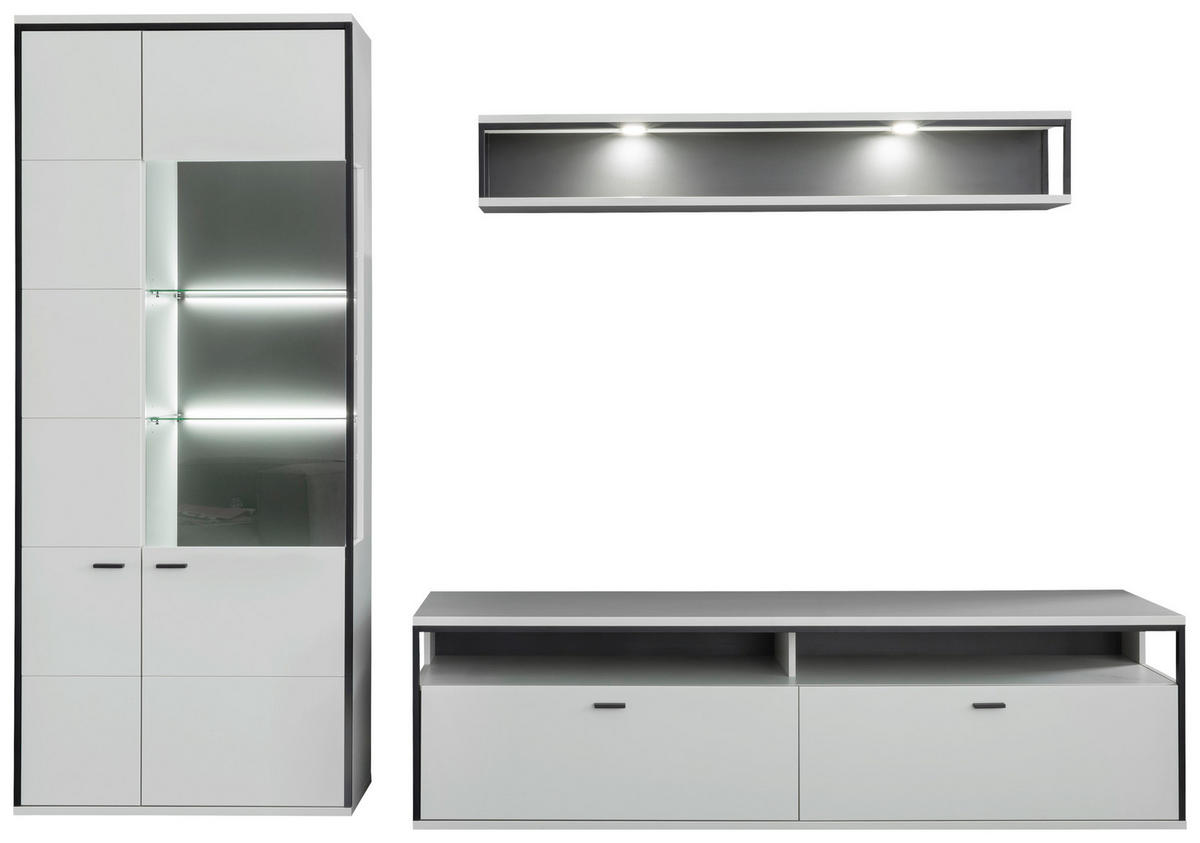 WOHNWAND  in Schwarz, Weiss 278/199/51 cm  - Weiss/Schwarz, Design, Glas/Holzwerkstoff (278/199/51cm) - Stylife