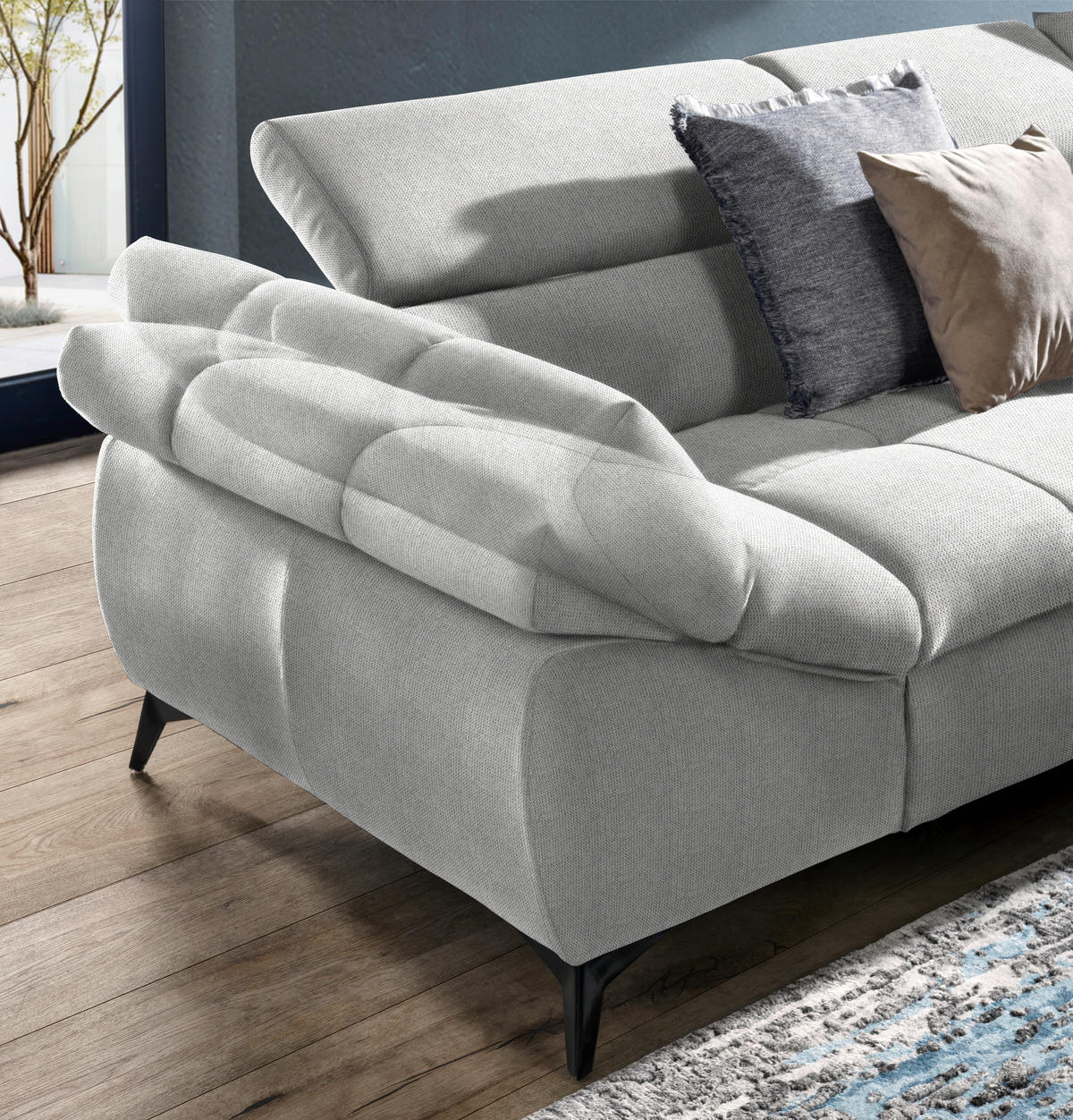 ECKSOFA in Mikrofaser Hellgrau  - Hellgrau/Schwarz, Design, Kunststoff/Textil (279/210cm) - Livetastic