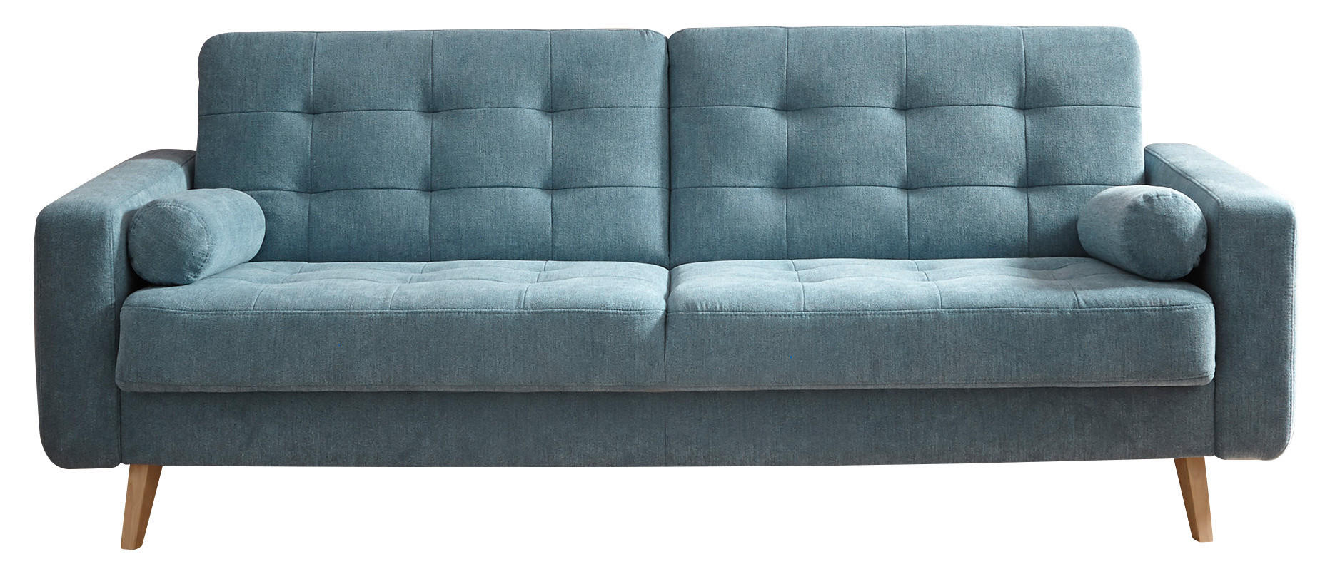 SCHLAFSOFA  mit Rücken echt Mikrovelours Blau  - Blau/Eichefarben, MODERN, Holz/Textil (222/86/90cm) - MID.YOU