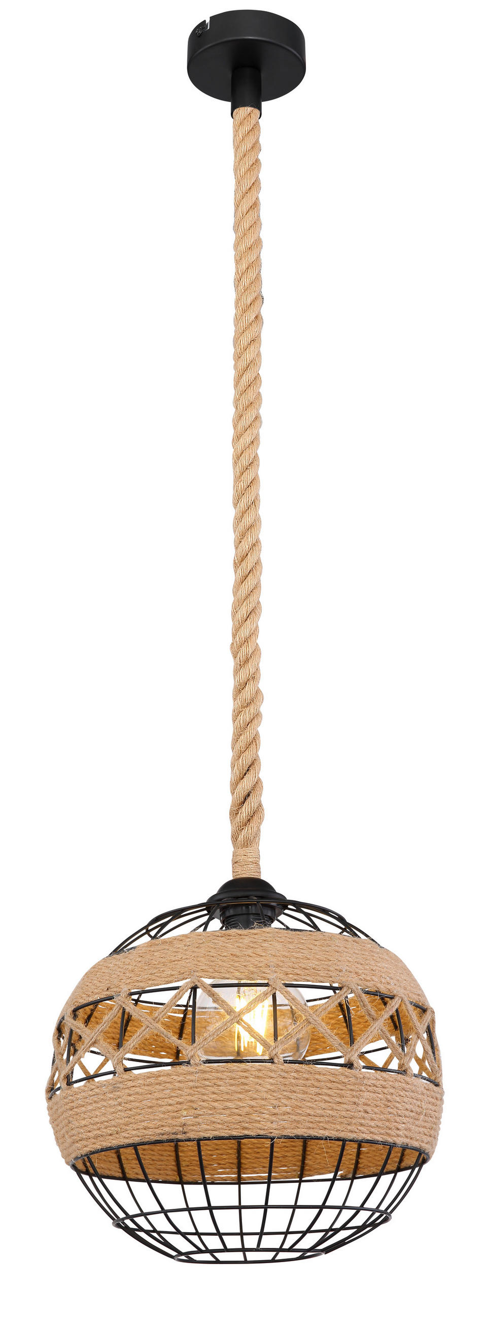 HÄNGELEUCHTE 30/120 cm   - Schwarz/Braun, Natur, Naturmaterialien/Metall (30/120cm) - Globo