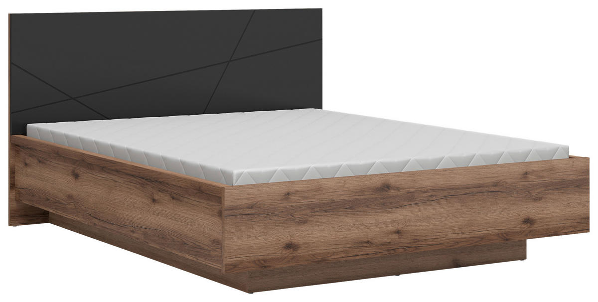 POSTELJA 160 cm   x 200 cm  , leseni material črna, barve hrasta  - črna/barve hrasta, Moderno, leseni material (160/200cm) - MID.YOU