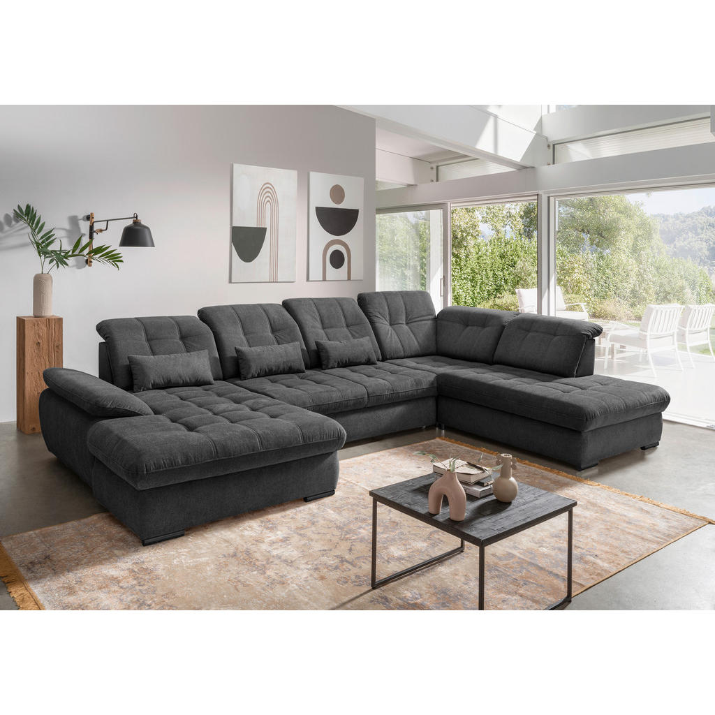 Thumbnail - Livetastic Wohnlandschaft, Anthrazit, Textil, Uni, 7-Sitzer, Füllung: Schaumstoff, Ottomane rechts, U-Form, 387x252 cm, ...