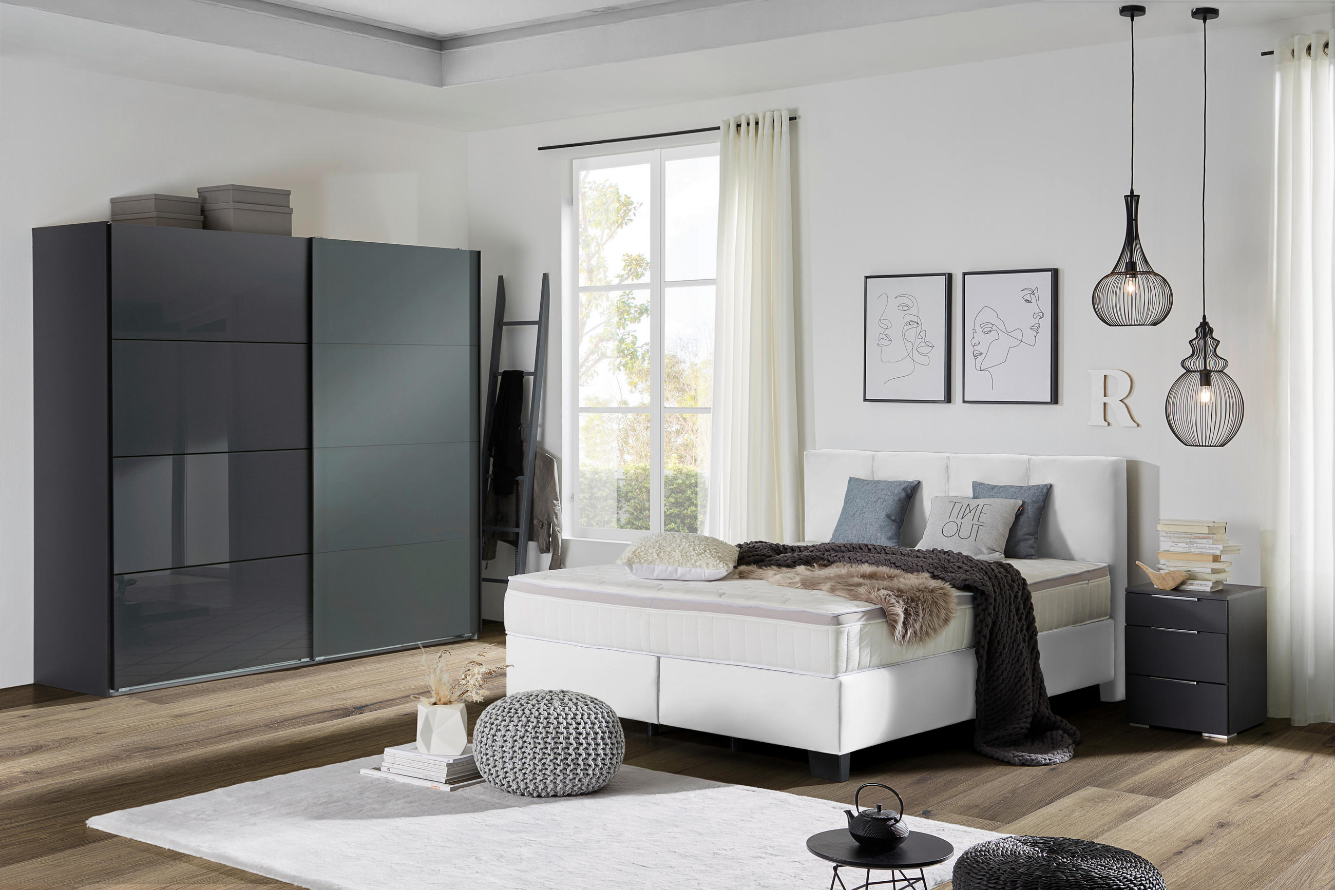 BOXSPRINGBETT 180/200 cm  in Weiss  - Weiss/Schwarz, Design, Kunststoff/Textil (180/200cm) - Hom`in