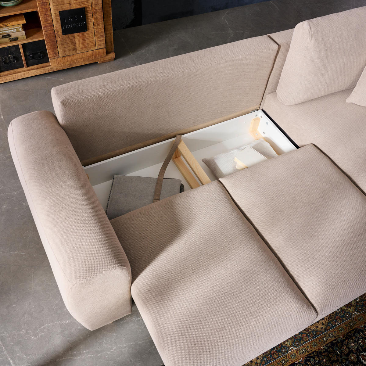 ECKSOFA in Webstoff Beige  - Beige/Naturfarben, Konventionell, Holz/Textil (250/145cm) - MID.YOU