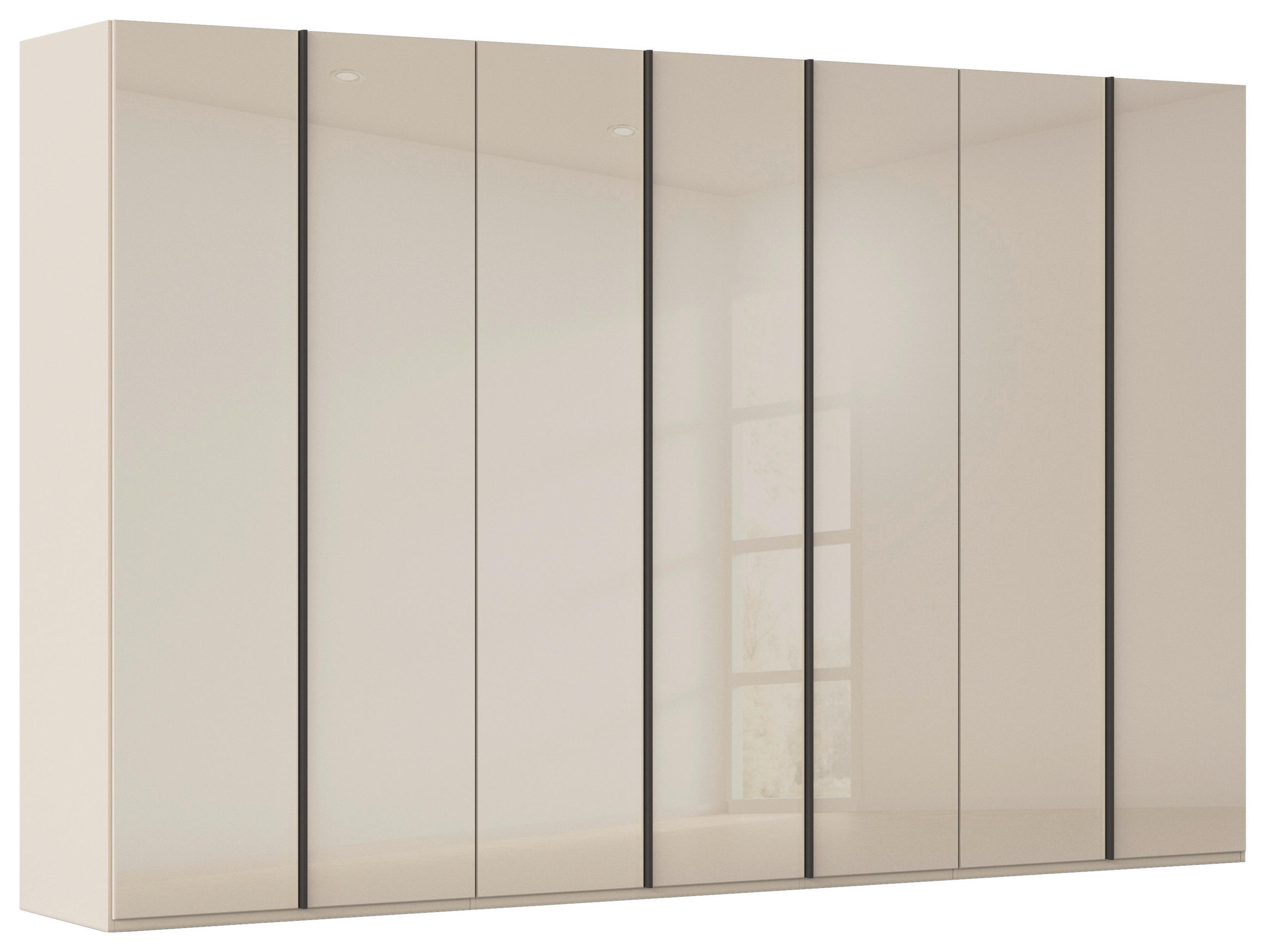 DREHTÜRENSCHRANK 350/223/61 cm,  in Champagner, 7-türig  - Champagner/Graphitfarben, Basics, Glas/Holzwerkstoff (350/223/61cm) - Novel
