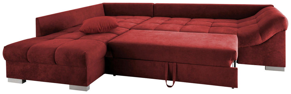 ECKSCHLAFSOFA in Rot Textil   - Silberfarben/Rot, Design, Holz/Textil (202/298cm) - MID.YOU