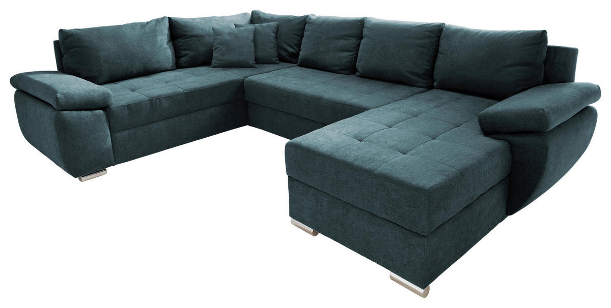 Wohnlandschaft Petrol Mikrofaser  - Chromfarben/Petrol, KONVENTIONELL (219/305/157cm) - Livetastic