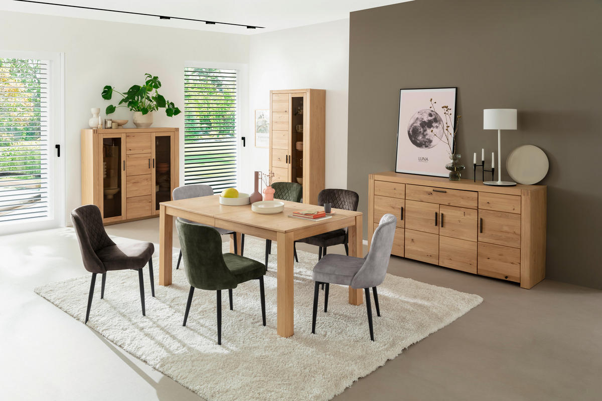 HIGHBOARD  in 137/139/37 cm  - Eichefarben/Anthrazit, Design, Glas/Holz (137/139/37cm) - Livetastic