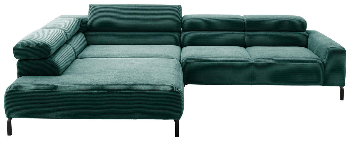 ECKSOFA inkl. Funktion in Cord Dunkelgrün  219/309 cm  - Dunkelgrün/Schwarz, MODERN, Textil/Metall (219/309cm) - Pure Home Lifestyle