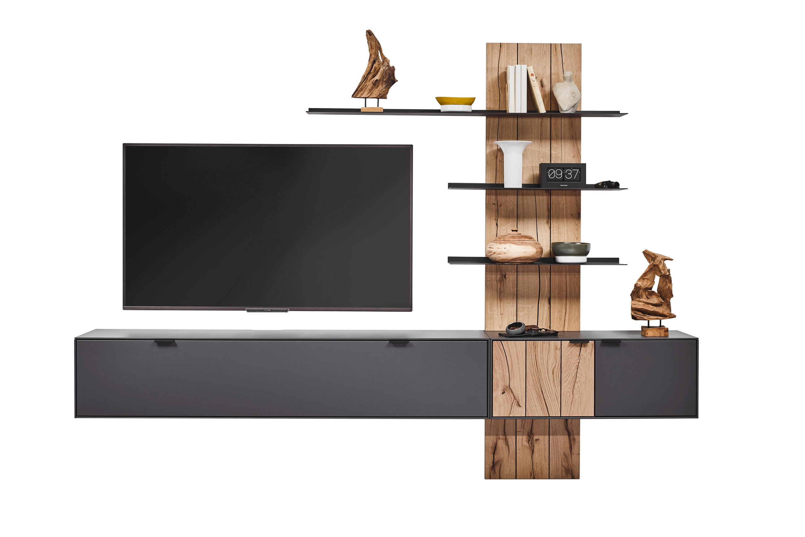 WOHNWAND 3-teilig  in Graphitfarben, Eichefarben  273,8/205,5/37,1 cm  - Eichefarben/Anthrazit, Design, Holz/Holzwerkstoff (273,8/205,5/37,1cm) - Dieter Knoll