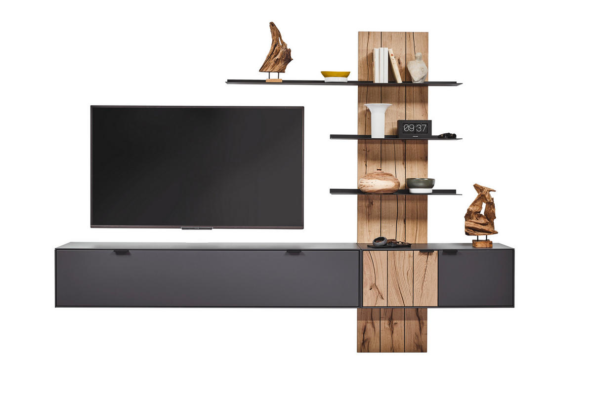 WOHNWAND 3-teilig  in Graphitfarben, Eichefarben  273,8/205,5/37,1 cm  - Eichefarben/Anthrazit, Design, Holz/Holzwerkstoff (273,8/205,5/37,1cm) - Dieter Knoll