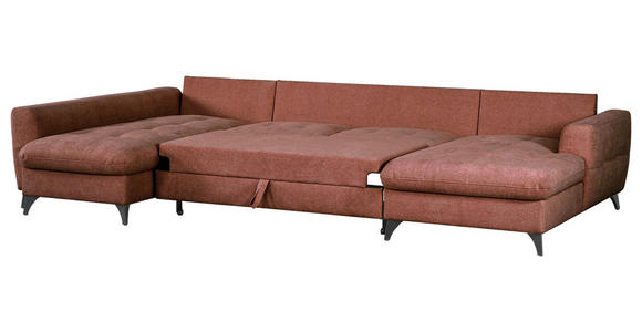 WOHNLANDSCHAFT Rot Chenille  - Rot/Schwarz, KONVENTIONELL, Textil/Metall (188/340/160cm) - Xora