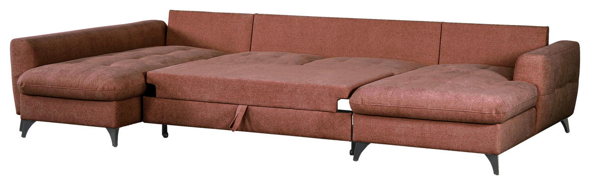 WOHNLANDSCHAFT Rot Chenille  - Rot/Schwarz, KONVENTIONELL, Textil/Metall (188/340/160cm) - Xora